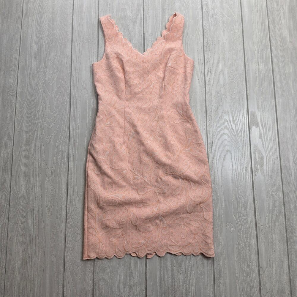 Antonio Melani Blush Pink Floral Scalloped Sleeveless Sheath Dress Size 2 - Picture 2 of 13
